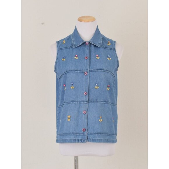 Vintage 80s Blue Sleeveless Shirt | size‎ M - Picture 4 of 10